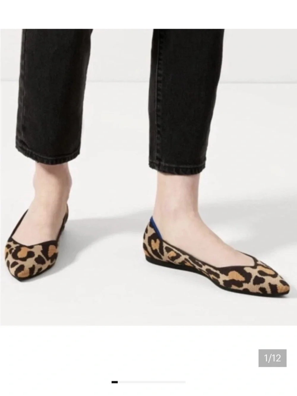 Rothy's Leopard Print Pointed Toe Flats in Black and Tan - Picture 12 of 12